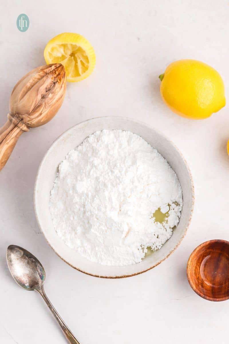 A bowl with raw powdered ingredients.