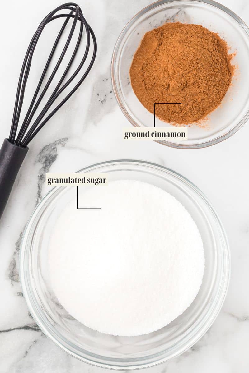 Labeled ingredient image for cinnamon bread recipe.
