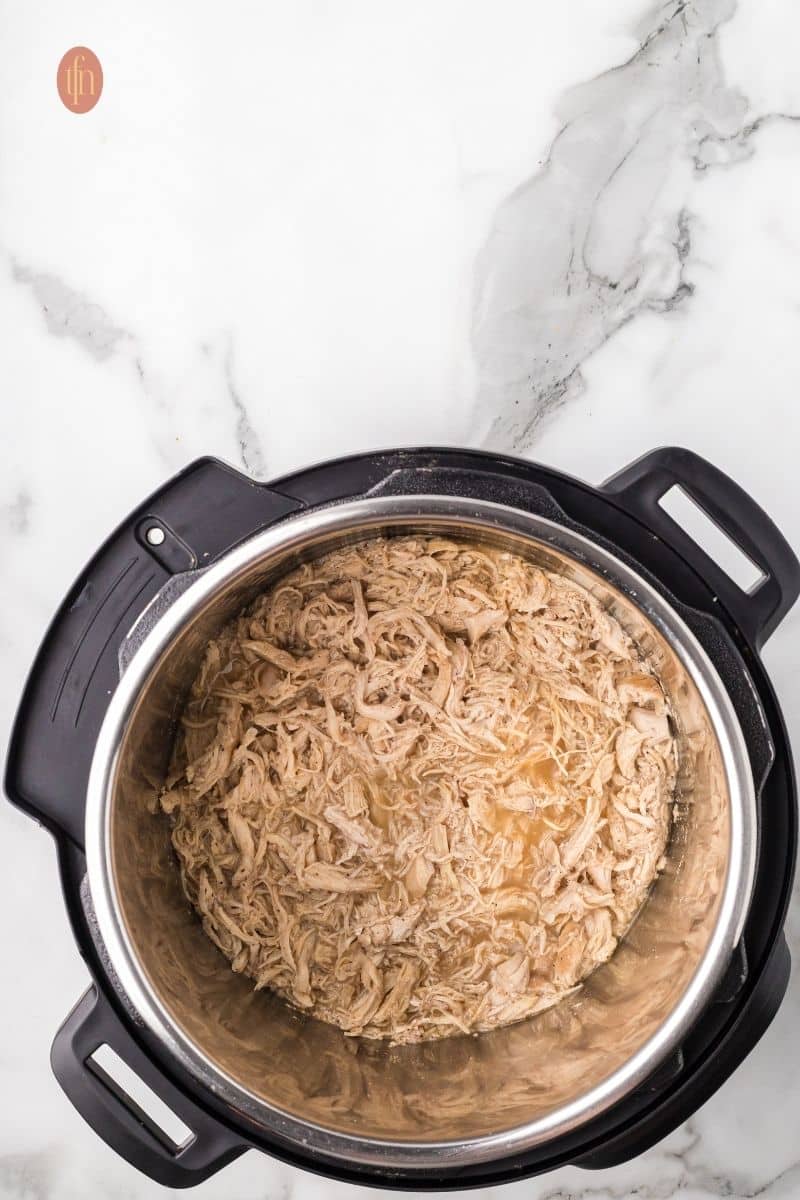 Shredded chicken in an Instant Pot.