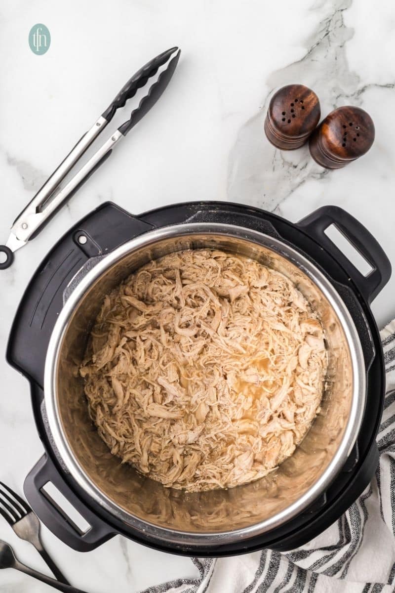 Shredded chicken in an Instant Pot.