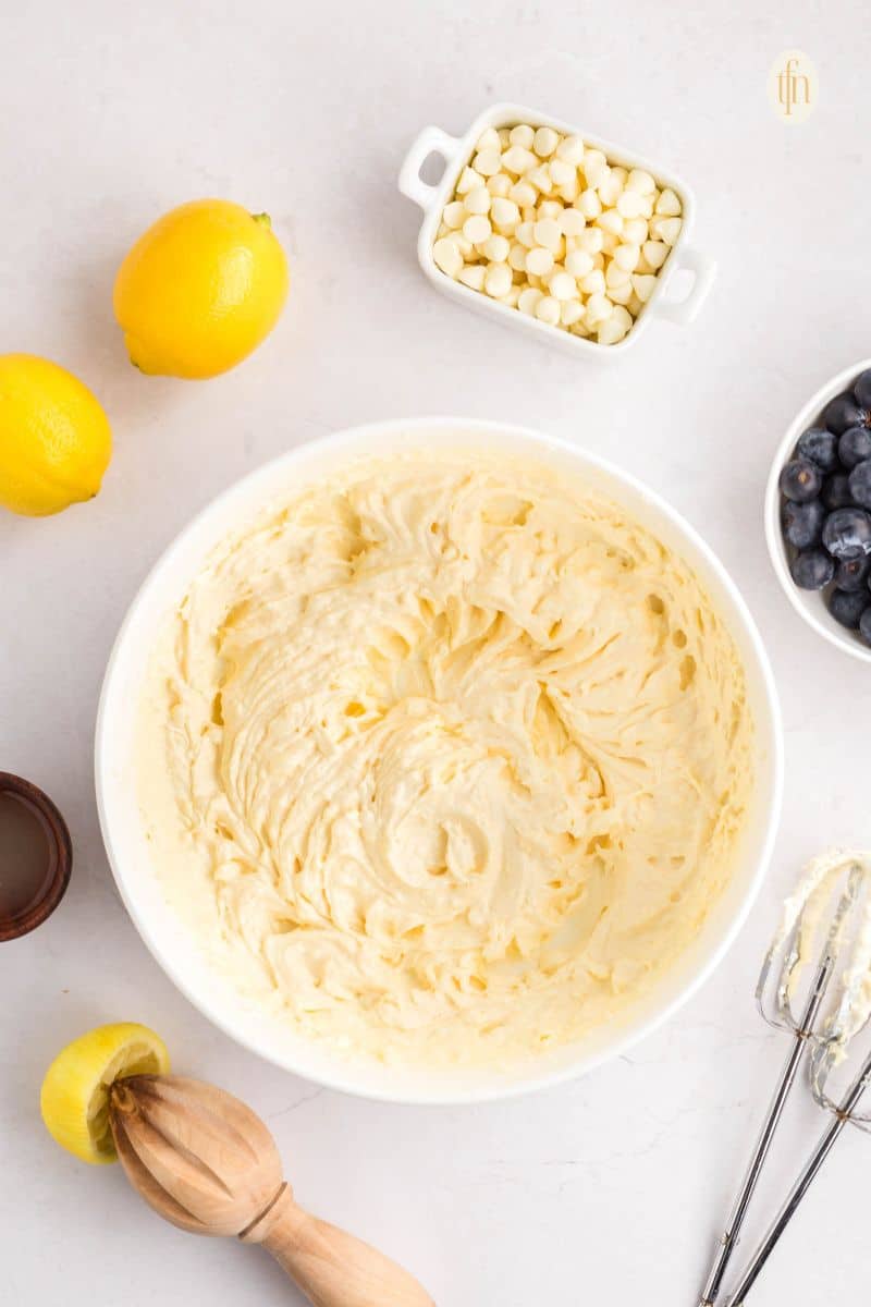 A creamed batter in a white bowl.