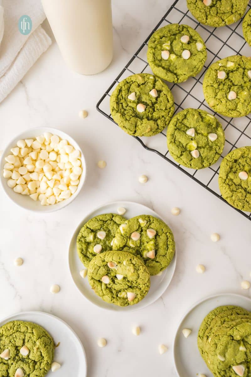 A plate of green cookies.