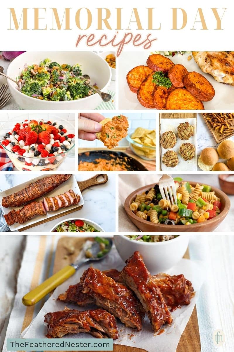 Titled graphic collage of 8 memorial day food images.