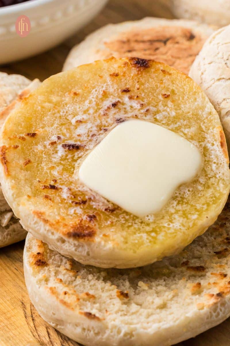 English muffin with butter on top.