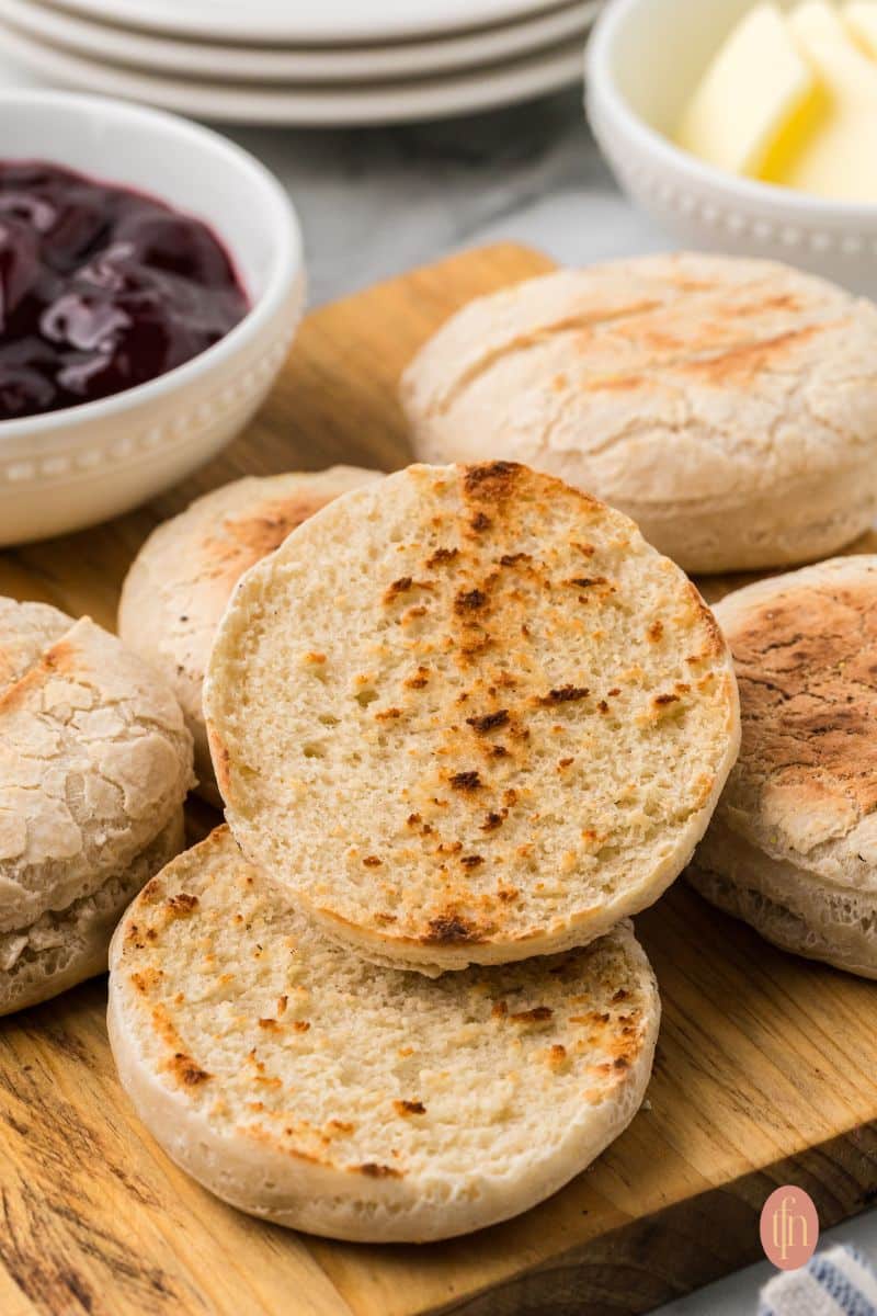 A platter of English muffins.