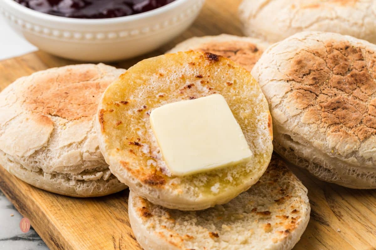 English muffin with butter on top.