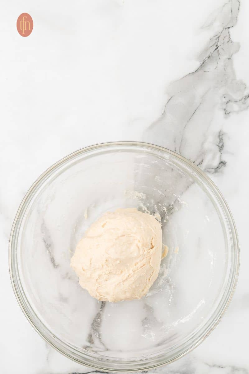 A bowl of dough.