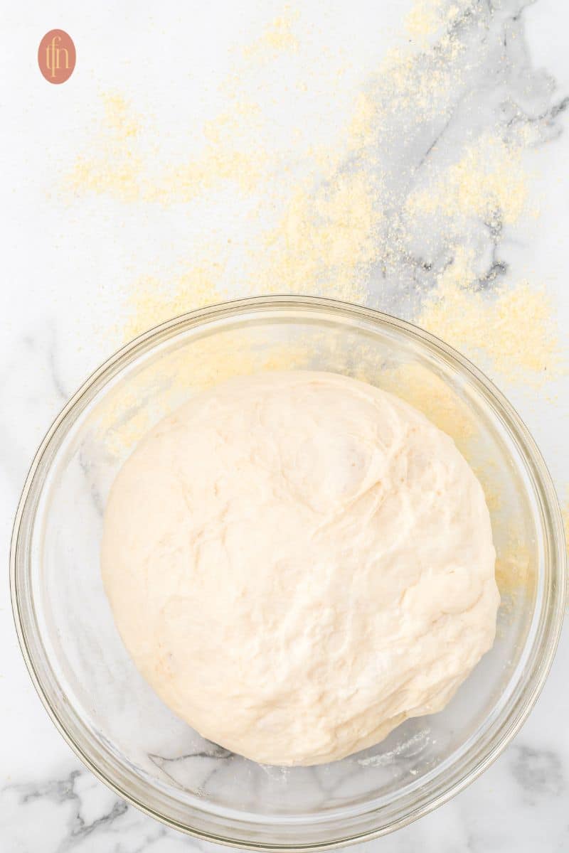 A bowl of dough.