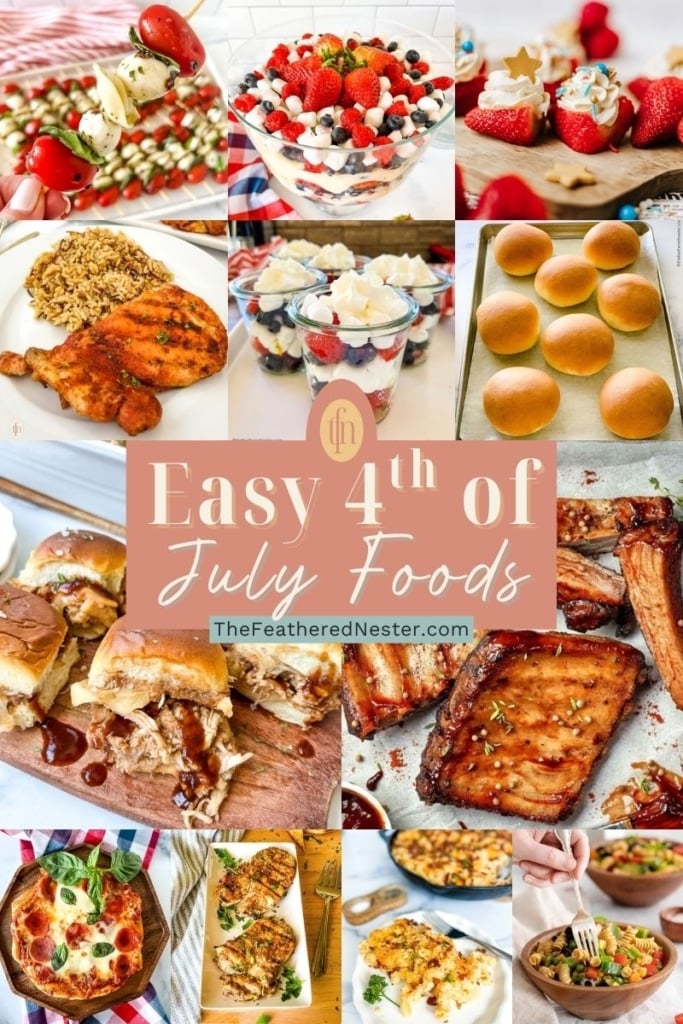 Titled graphic collage of 12 4th of July food images.