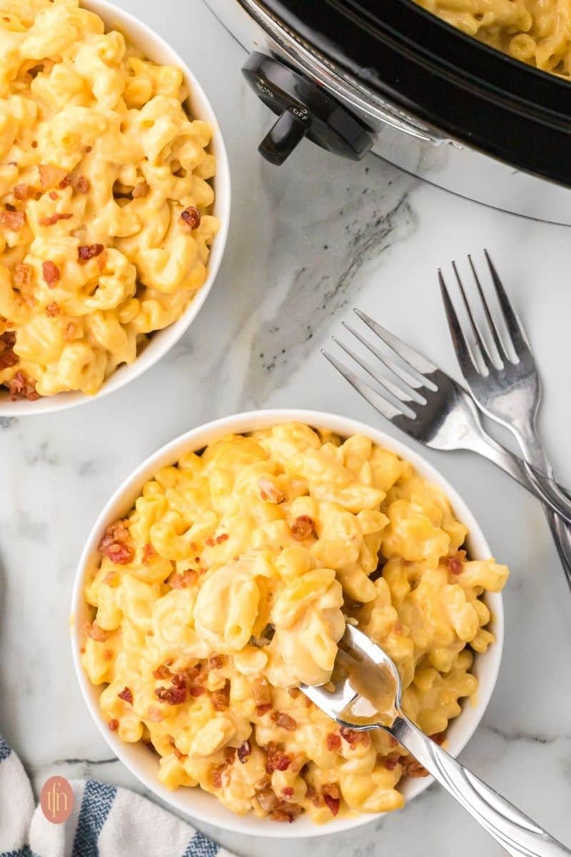 A bowl of mac and cheese.