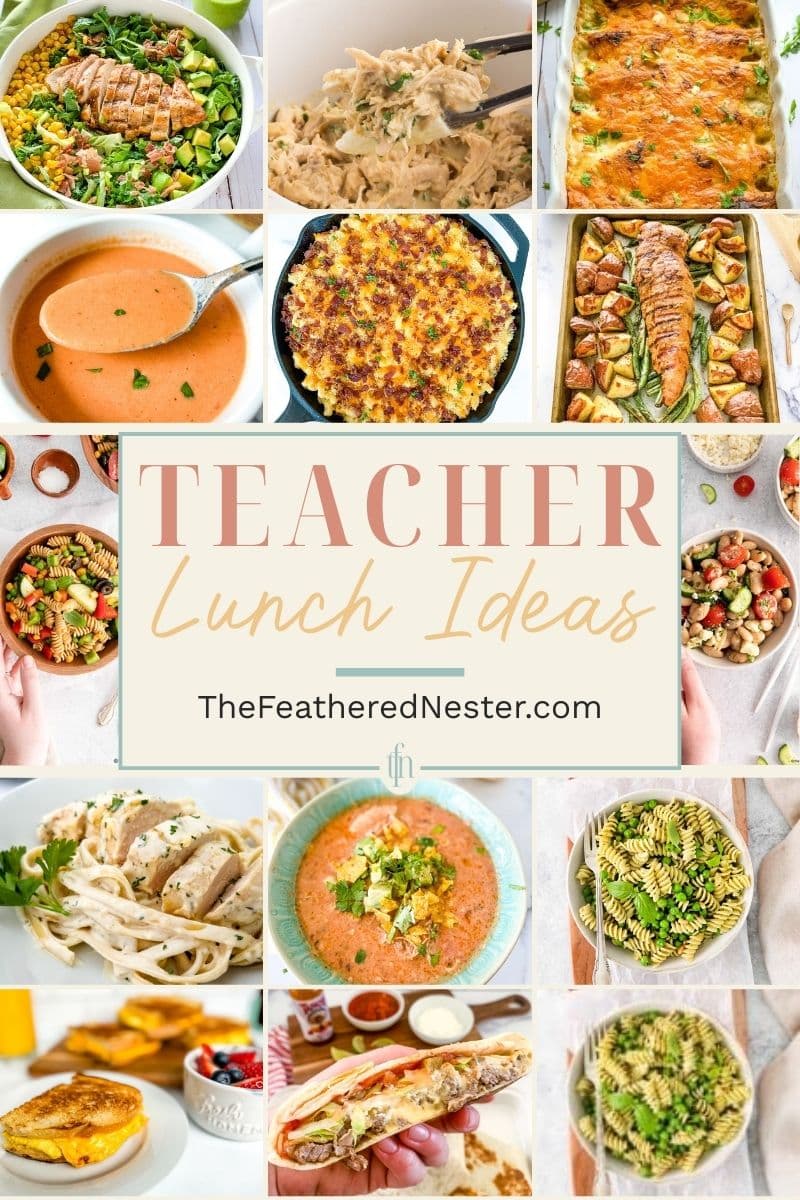 Titled graphic collage of 14 lunch food images.