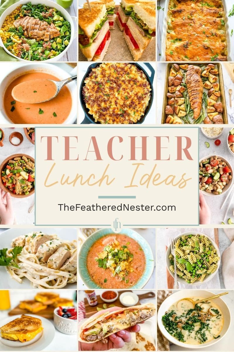 Titled graphic collage of 14 lunch food images.