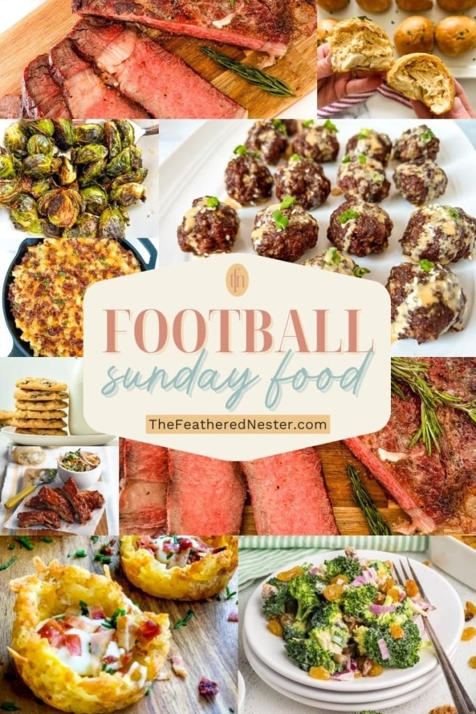 Titled graphic collage of 10 football food images.