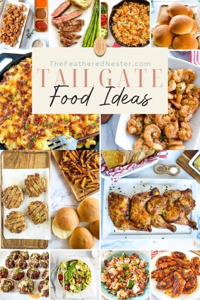 Titled graphic collage of 12 tailgate food images.
