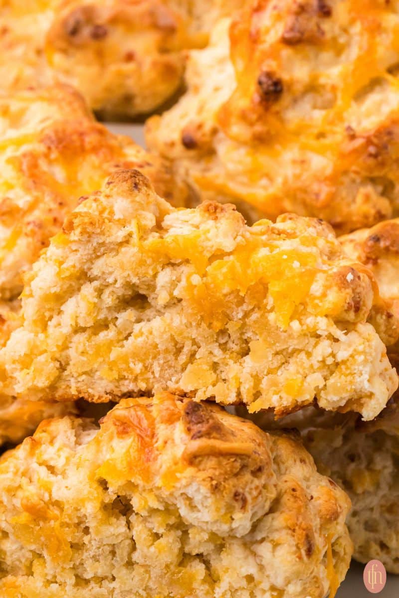 an image of cheddar bay biscuits cut in half.