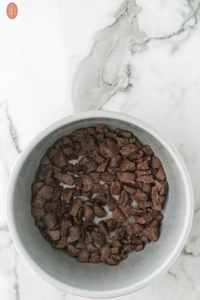 an image of nicely caramelized beef in a pot.