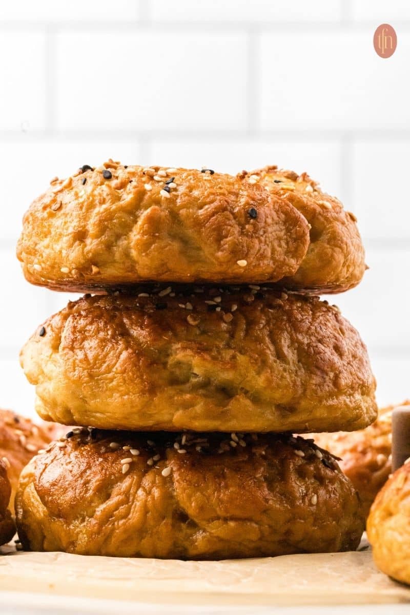 a close up look of sourdough bagel recipe.