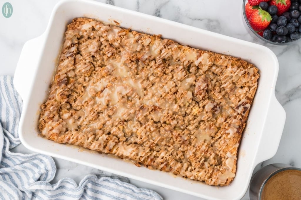 brioche french toast in a casserole.
