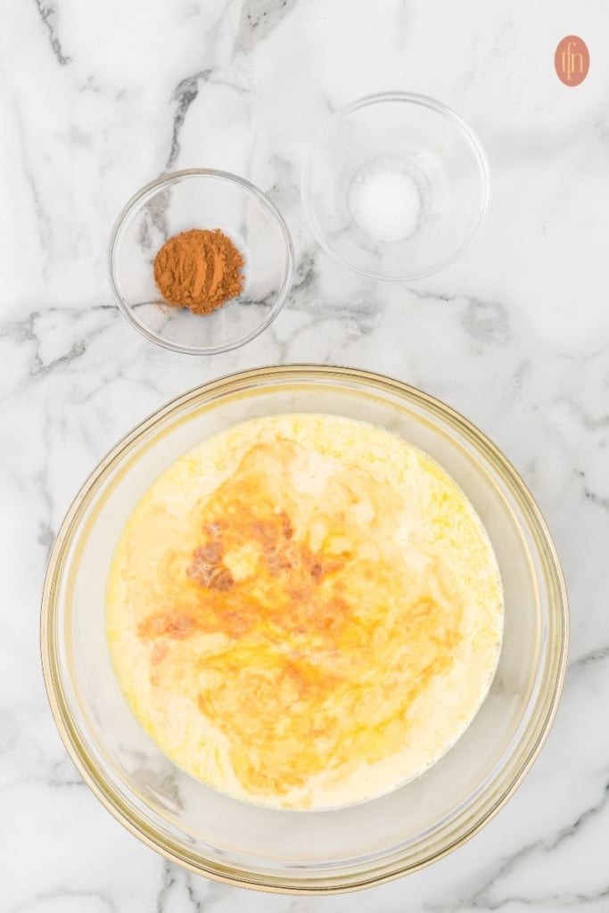 a bowl of brioche french toast ingredients.