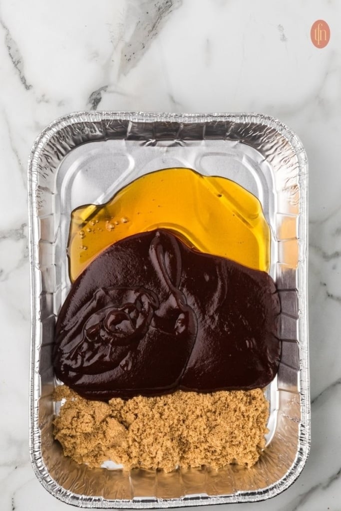 mixing the ingredients: honey, bbq sauce and brown sugar.