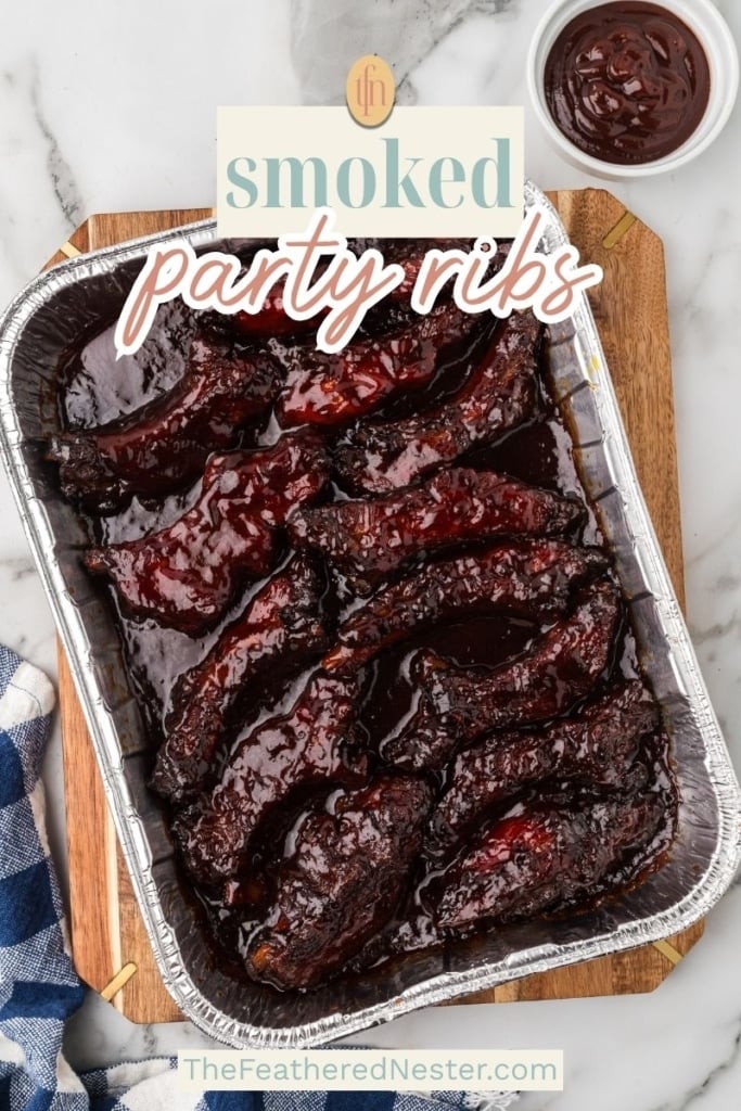 a graphic pin image for smoked ribs recipe.
