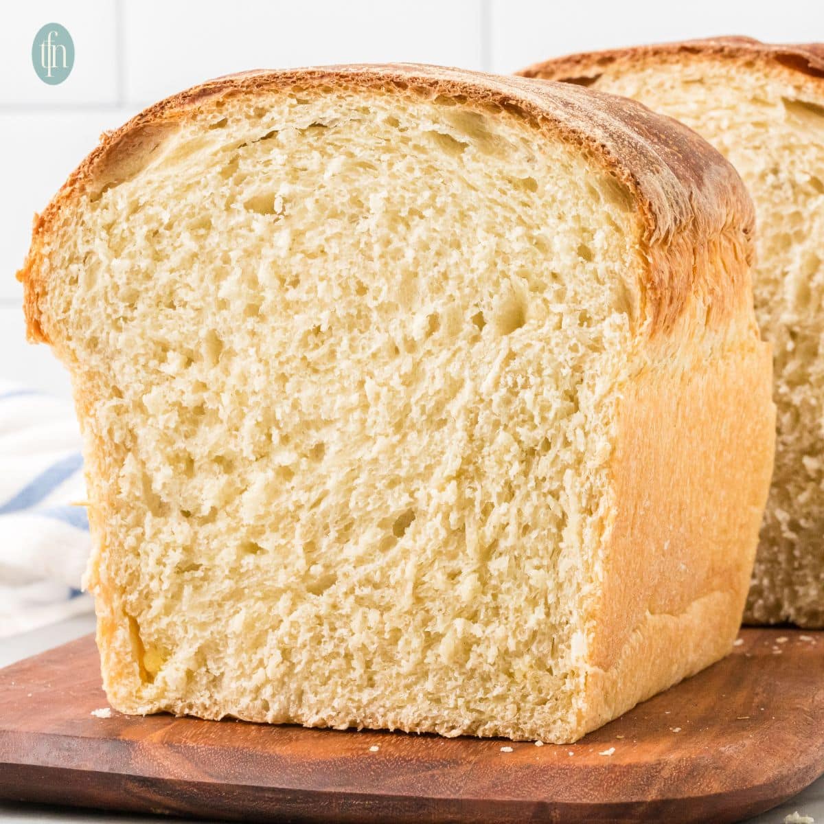 a close up shot of soft sourdough sandwich bread.