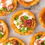 square image of loaded tater tot cups.