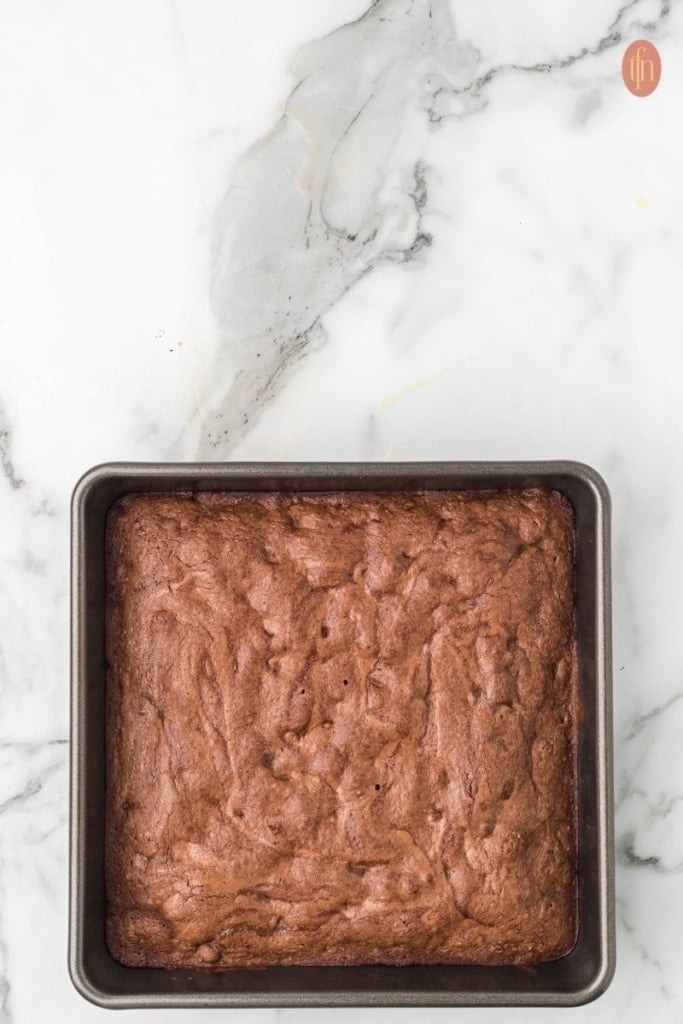 chocolate chip brownie on a baking pan.