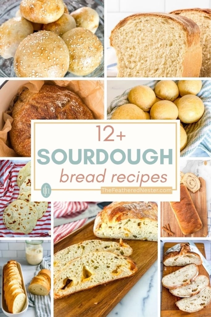 Titled graphic collage for 12 Sourdough Bread Recipes.