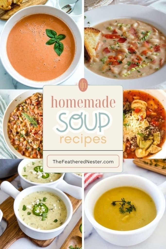 Titled graphic collage for 15 Homemade Soup Recipes.