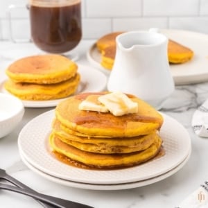 a plate of pumpkin pancakes.