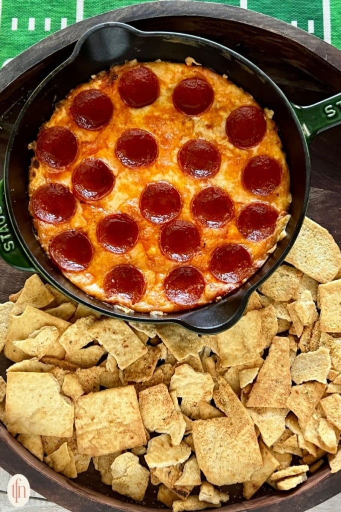 pepperoni dip in skillet.
